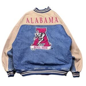 University of Alabama Crimson Tide Denim Letterman Jacket Men Large Lee ( Flaws)